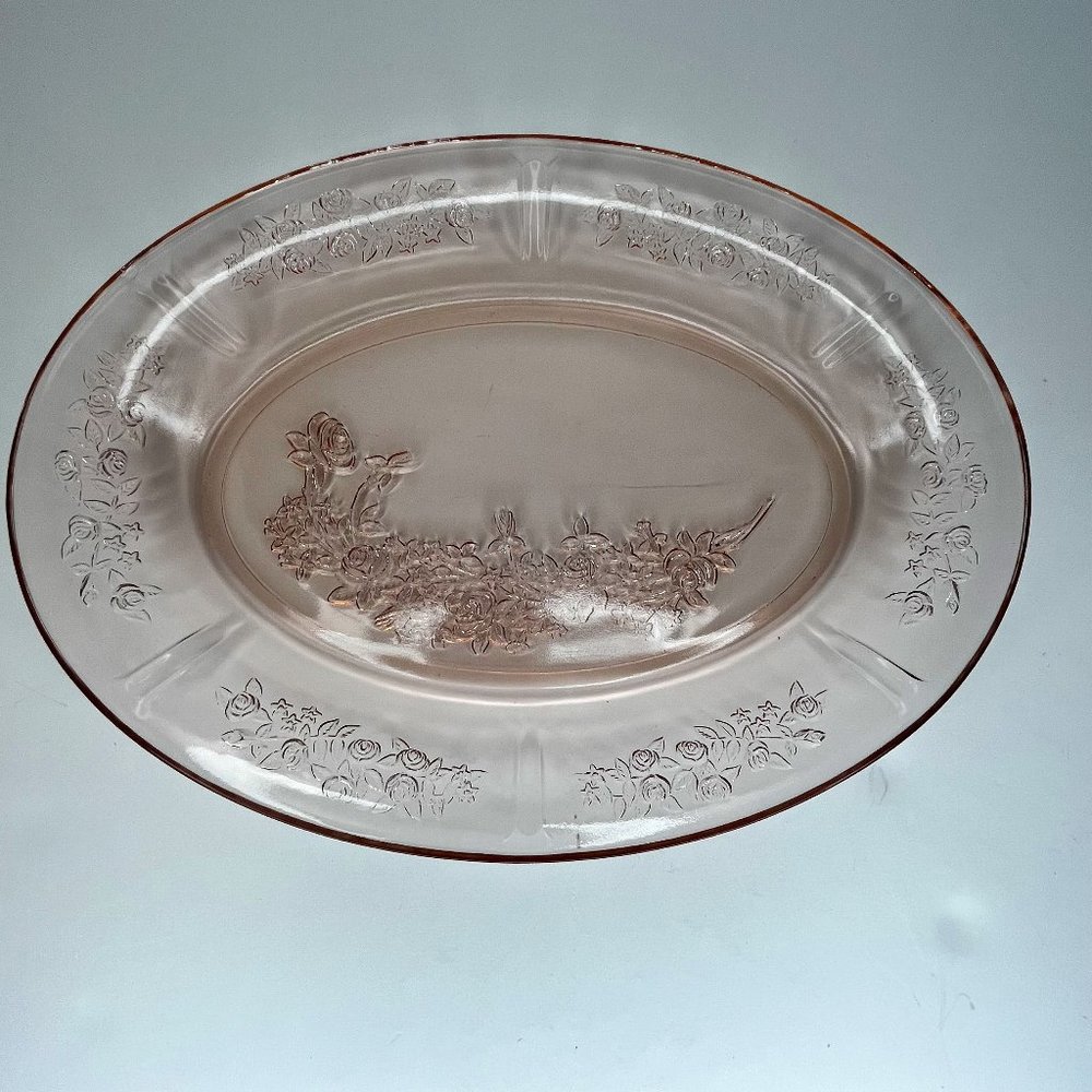 Federal Sharon Pink Depression Glass 12" Oval Platter Rose Design